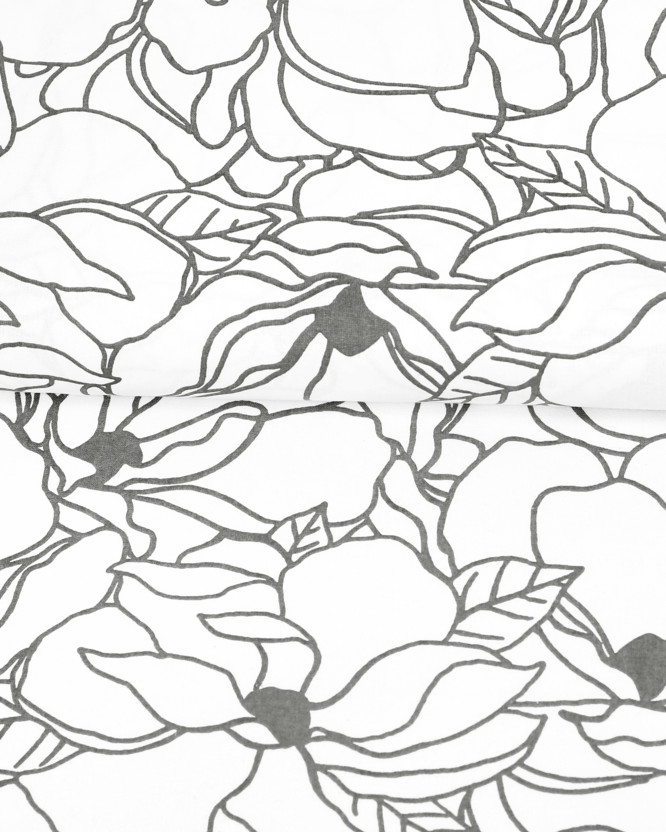 Hranatý ubrus 100% bavlněné plátno - tmavě šedé květy na bílém