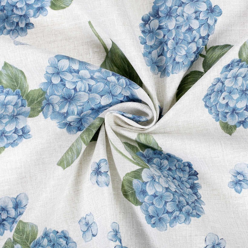 Oválný ubrus Loneta - modré květy hortenzie