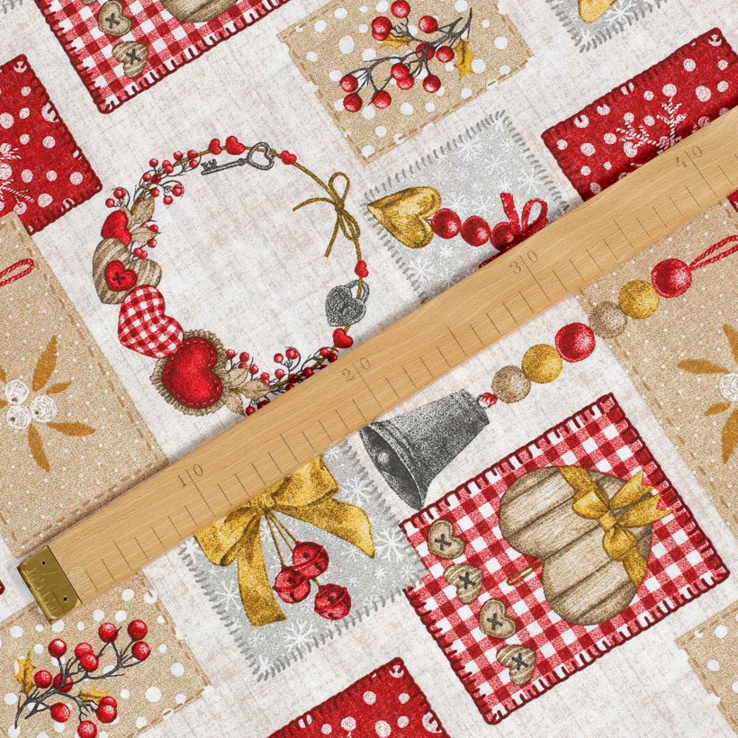 Vánoční dekorační látka Loneta - vánoční ozdoby patchwork