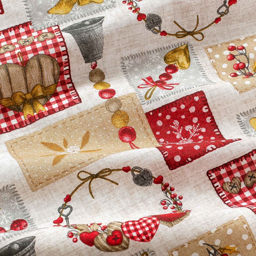 Vánoční dekorační látka Loneta - vánoční ozdoby patchwork