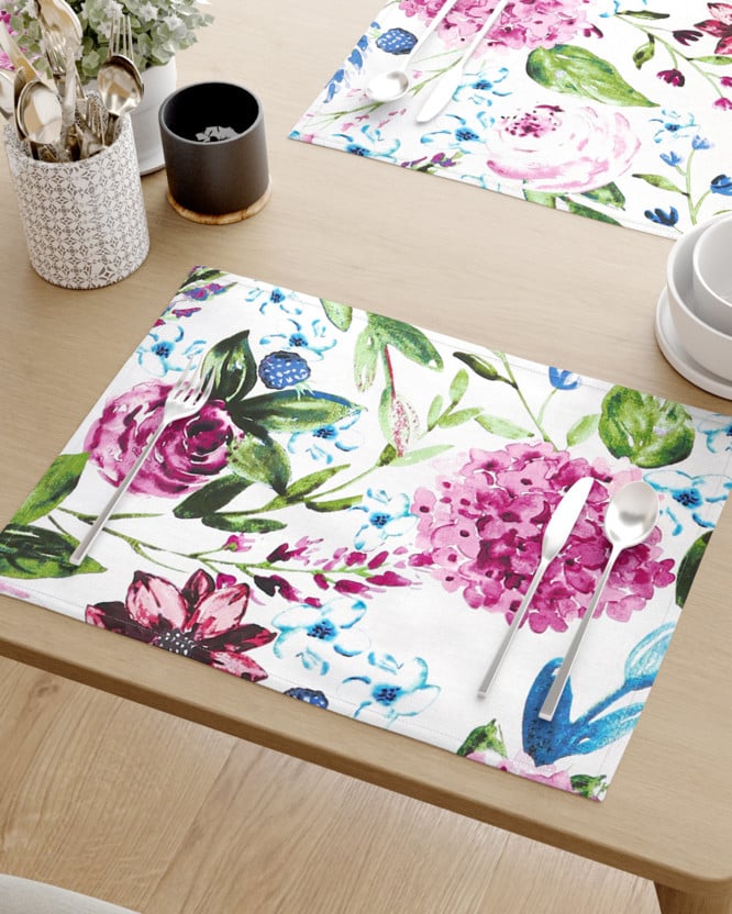 Prostírání na stůl 100% bavlněné plátno - motiv fialových hortenzií - sada 2ks