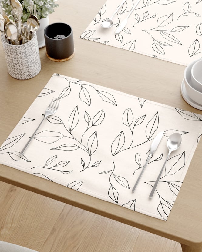 Prostírání na stůl 100% bavlněné plátno - listy na přírodním - sada 2ks