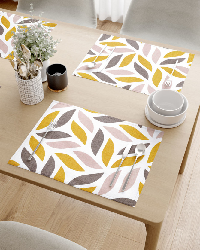 Prostírání na stůl 100% bavlněné plátno - zlaté a hnědé geometrické listy - sada 2ks