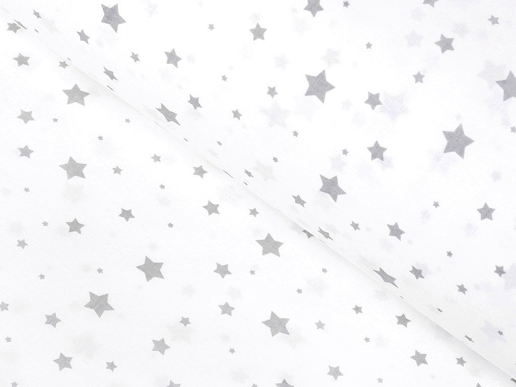 Bavlněné plátno - drobné šedé hvězdičky na bílém