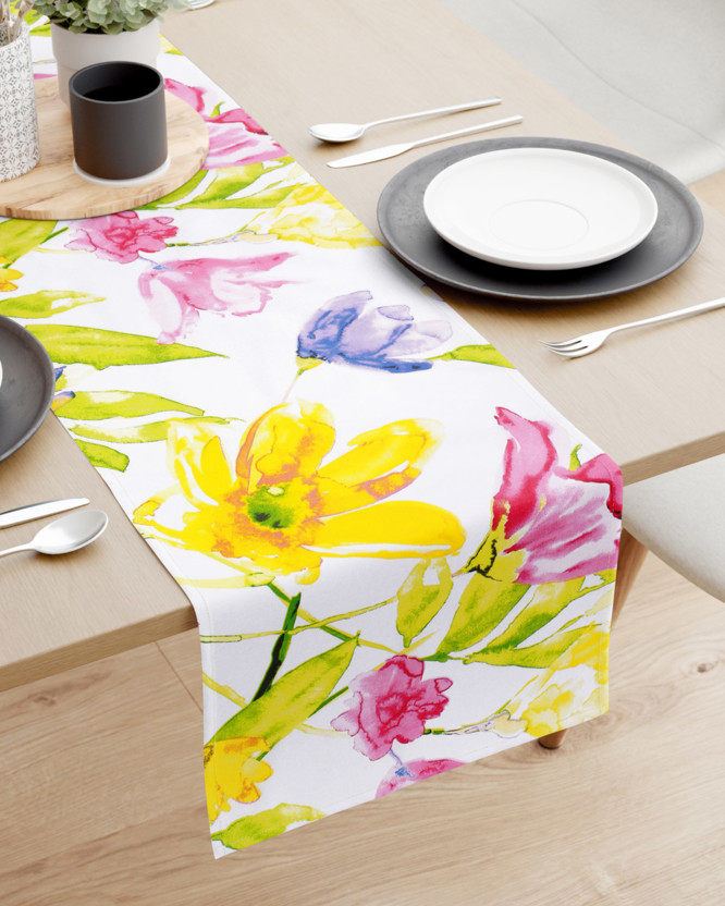 Běhoun na stůl 100% bavlněné plátno - akvarelové květy