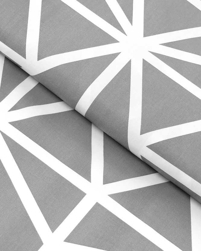 Bavlněné plátno - bílé geometrické tvary na šedém
