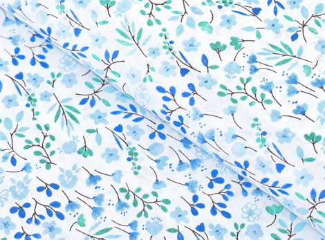 Bavlněná látka SIMONA - modré malované květinky
