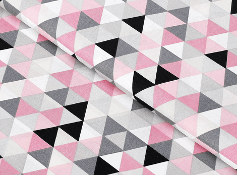 Bavlněná látka SIMONA - růžové trojúhelníky