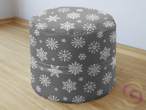 Vánoční bavlněný sedací bobek - vzor vločky na šedém