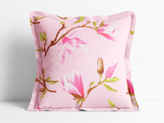 Bavlněný povlak na polštář s ozdobným lemem - růžové magnolie