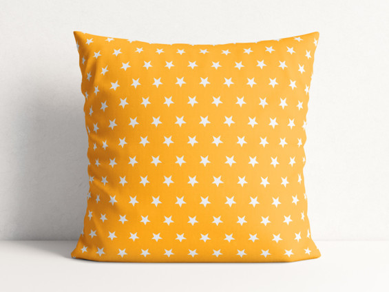 Bavlněný povlak na polštář - bílé hvězdičky na oranžovém