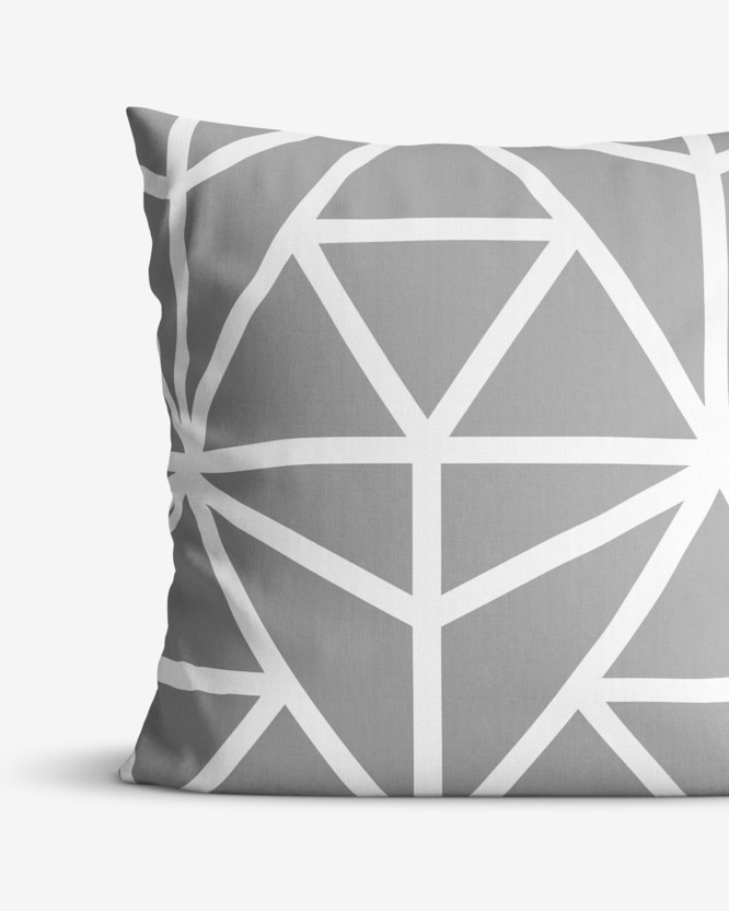 Bavlněný povlak na polštář - bílé geometrické tvary na šedém