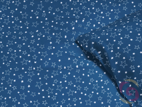 Vánoční bavlněné ložní povlečení - vzor X-16 bílé hvězdičky na modrém
