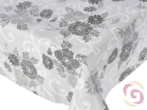 PVC ubrusovina s textilním podkladem - vzor šedé květy