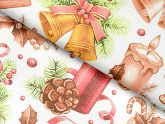 Bavlněné plátno Simona - vánoční ozdoby na bílém - metráž š. 160 cm