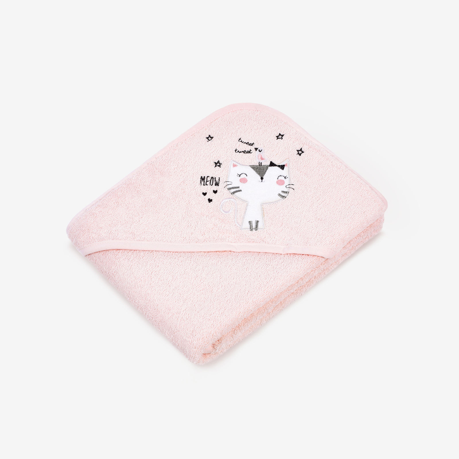 Dětská froté osuška s kapucí Lili 100x100 cm růžová - kočka