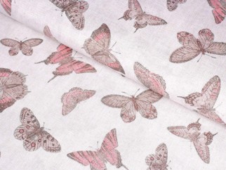 Dekorační látka Loneta - růžoví motýli - šířka 140 cm