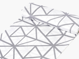 Bavlněný satén Deluxe - vzor 1050 šedé geometrické tvary na bílém - metráž š. 240cm