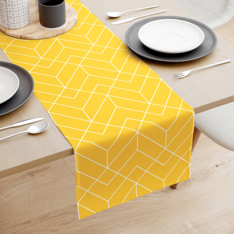 Běhoun na stůl 100% bavlněné plátno - mozaika na žlutém