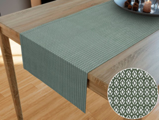 Bavlněný běhoun na stůl - vzor geometrické tvary na tmavě zeleném