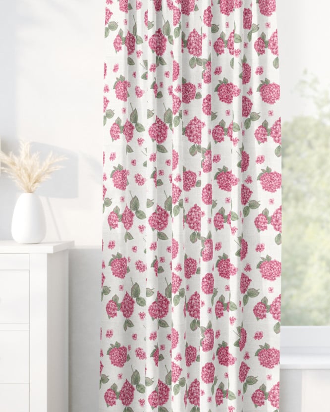 Dekorační závěs Loneta - růžové květy hortenzie