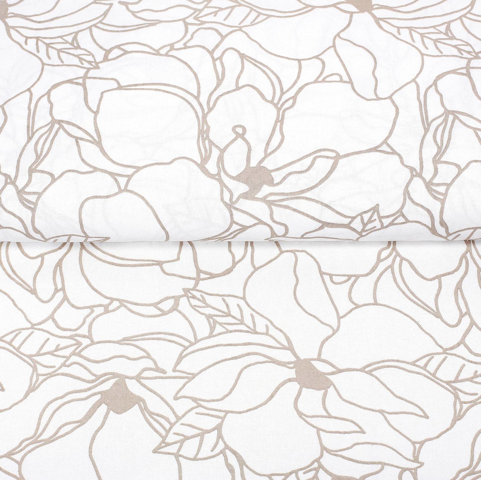 Hranatý ubrus 100% bavlněné plátno - světle béžové květy na bílém
