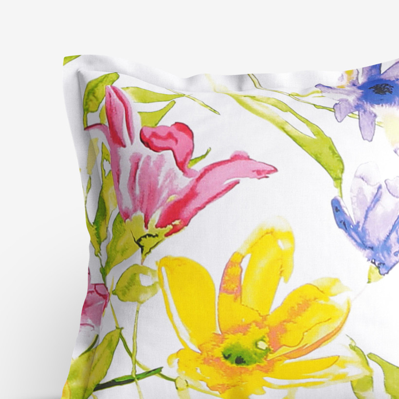Bavlněný povlak na polštář s ozdobným lemem - akvarelové květy