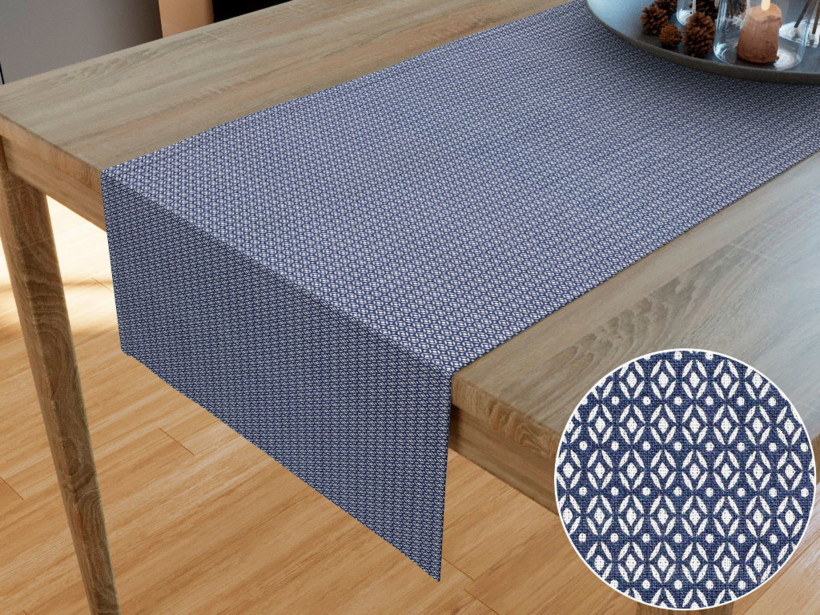 Běhoun na stůl 100% bavlněné plátno - geometrické tvary na tmavě modrém