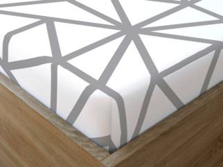 Bavlněné napínací prostěradlo - vzor šedé geometrické tvary na bílém