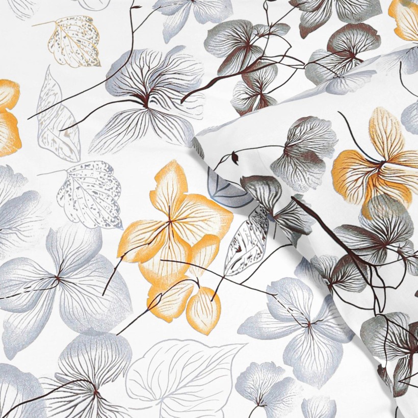 Bavlněné ložní povlečení - šedo-hnědé květy s listy