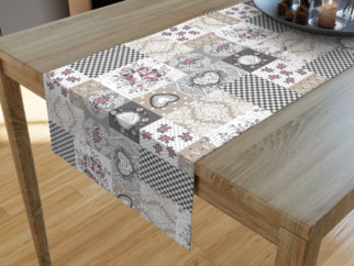 Dekorační běhoun na stůl LONETA - vzor růžičky a srdíčka
