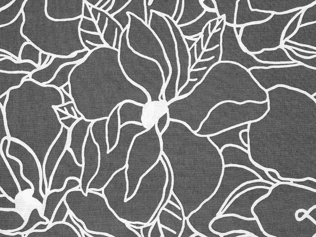 Bavlněné plátno - bílé květy na tmavě šedém