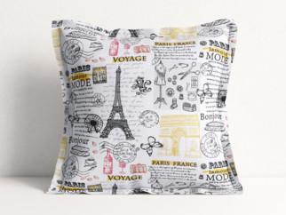 Bavlněný povlak na polštář s ozdobným lemem - symboly Paříže