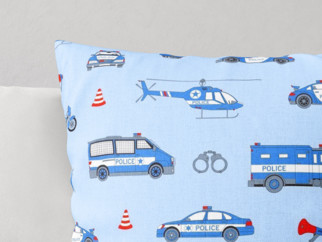 Dětský bavlněný povlak na polštář - policejní auta na světle modrém