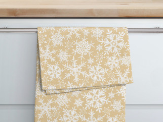 Vánoční kuchyňská bavlněná utěrka - vzor 092 sněhové vločky na zlatém