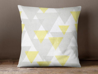 Dekorační povlak na polštář LONETA - vzor šedé a žluté proužkované trojúhelníky
