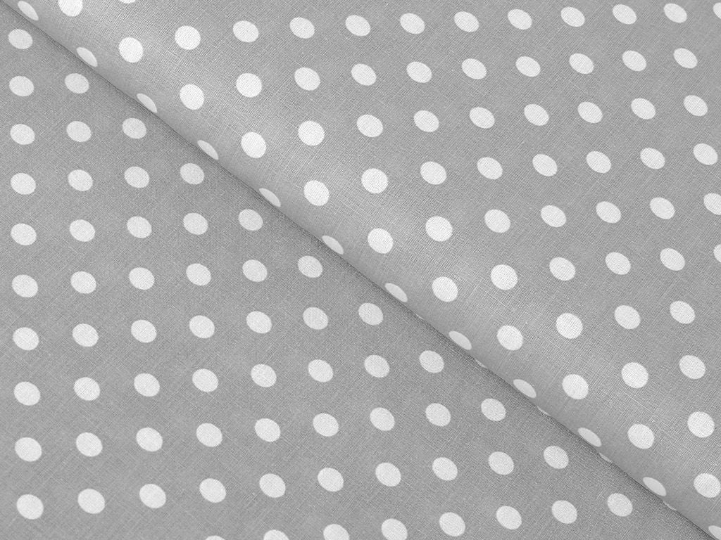 Bavlněné plátno - bílé puntíky na šedém