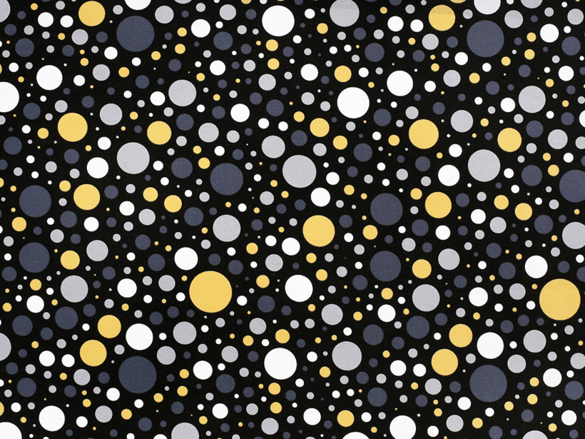 Bavlněné plátno - barevné puntíky a kolečka na černém