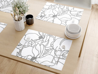 Bavlněné prostírání na stůl - tmavě šedé květy na bílém - sada 2ks