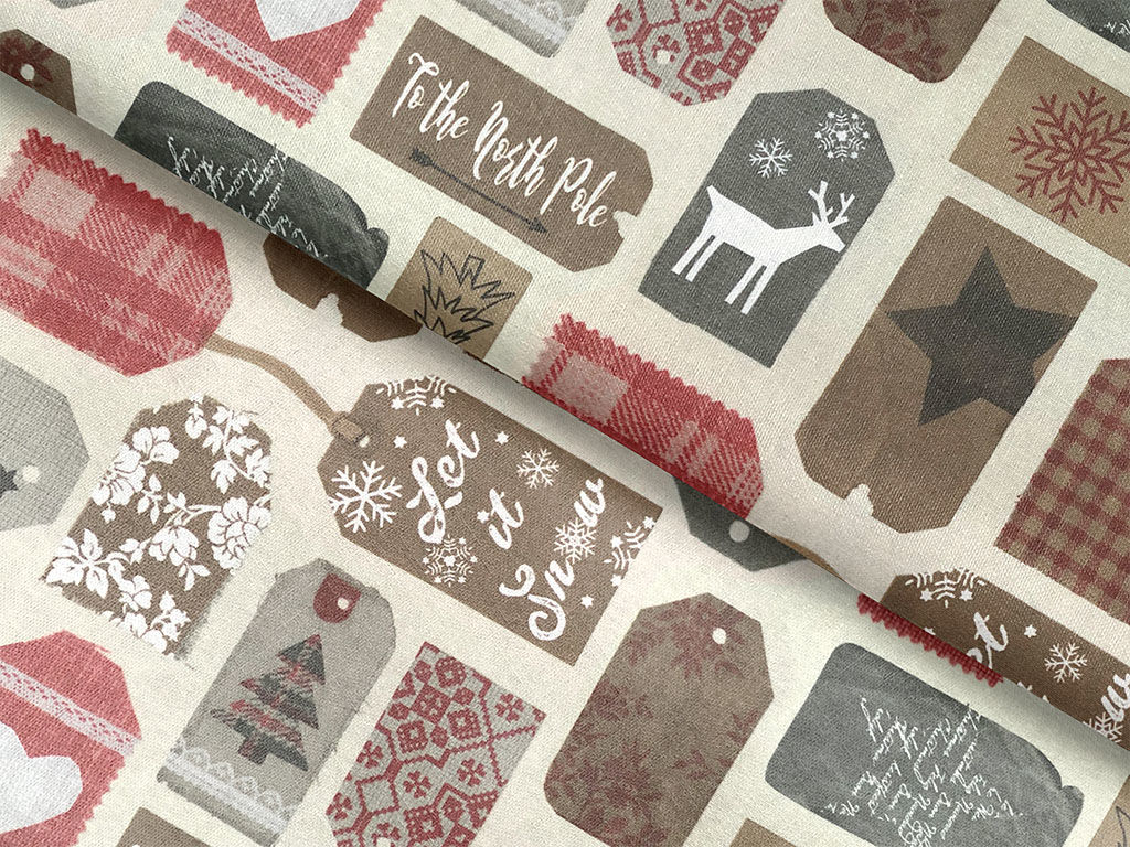 Vánoční dekorační látka Loneta - visačky s vánočními symboly