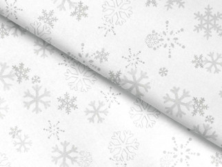 Vánoční teflonový ubrus - vzor stříbrné vločky na bílém - OVÁLNÝ