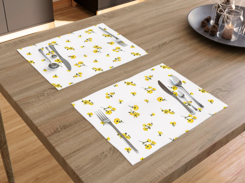 Prostírání na stůl 100% bavlněné plátno - žluté květy na bílém - sada 2ks