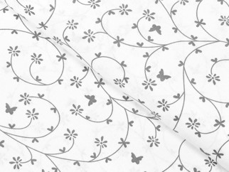 Bavlněné plátno Simona - šedé kytičky a motýlci na bílém - metráž š. 145 cm