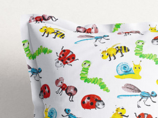 Dětský bavlněný povlak na polštář s ozdobným lemem - berušky se zvířátky