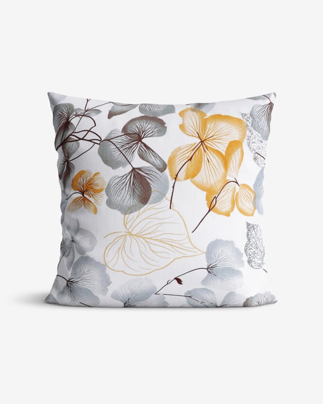 Bavlněný povlak na polštář - šedo-hnědé květy s listy