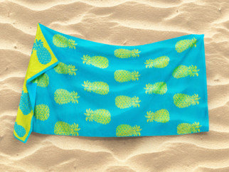 Velká froté plážová osuška ŽLUTÝ ANANAS - modrá 90x180 cm