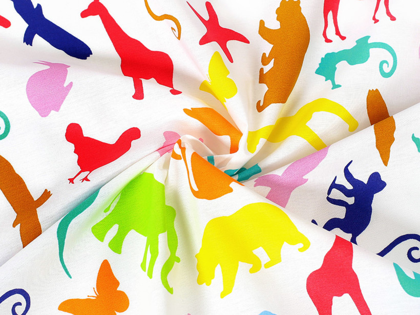 Bavlněné plátno - barevná zvířata ze zoo