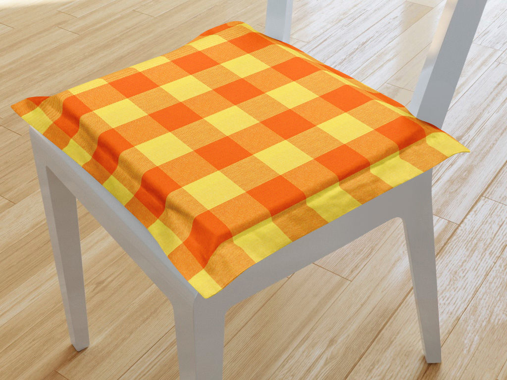 Podsedák s ozdobným lemem 100% bavlna 38x38 cm - velké oranžovo-žluté kostky