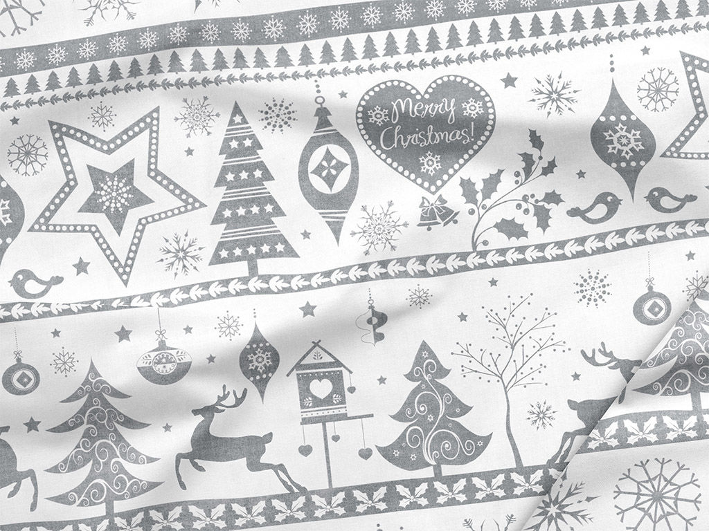 Vánoční bavlněné plátno - vánoční symboly na bílém