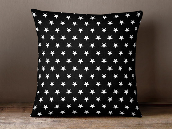 Bavlněný povlak na polštář - vzor bílé hvězdičky na černém